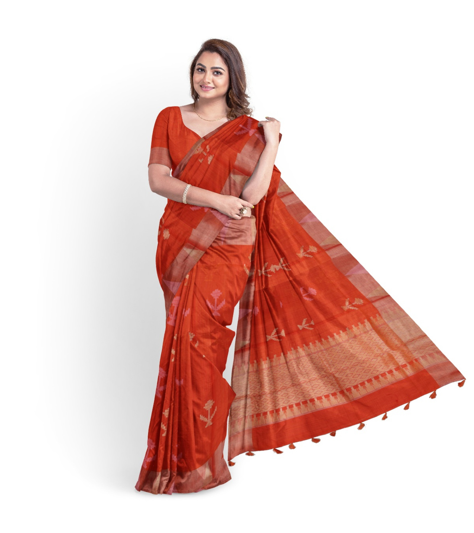 Exclusive Red Linen Bhabalpuri Saree by Abaranji 